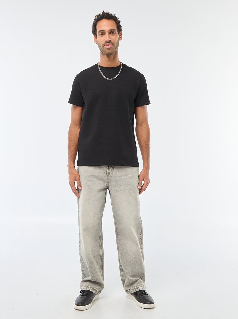 T-shirt manches courtes en maille gaufrée Noir - Kiabi