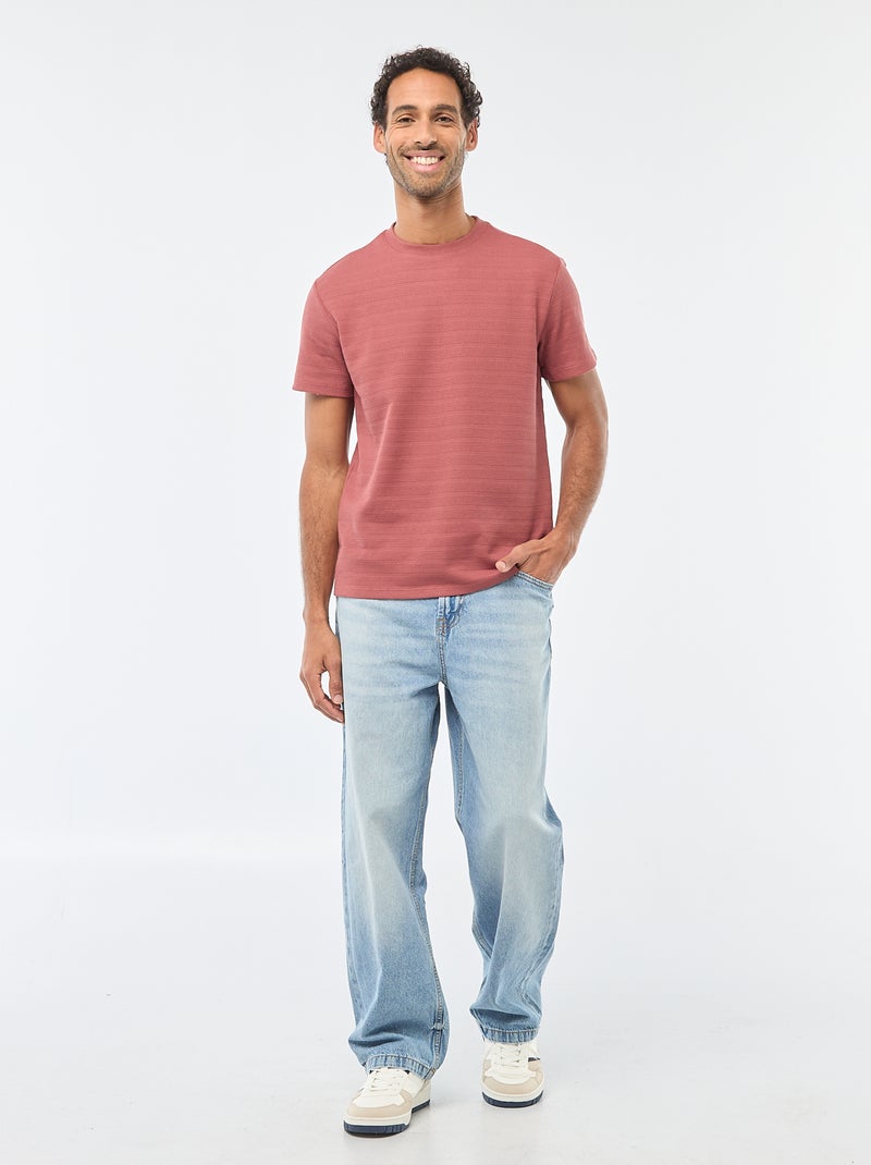 T-shirt manches courtes en maille gaufrée Rouge - Kiabi