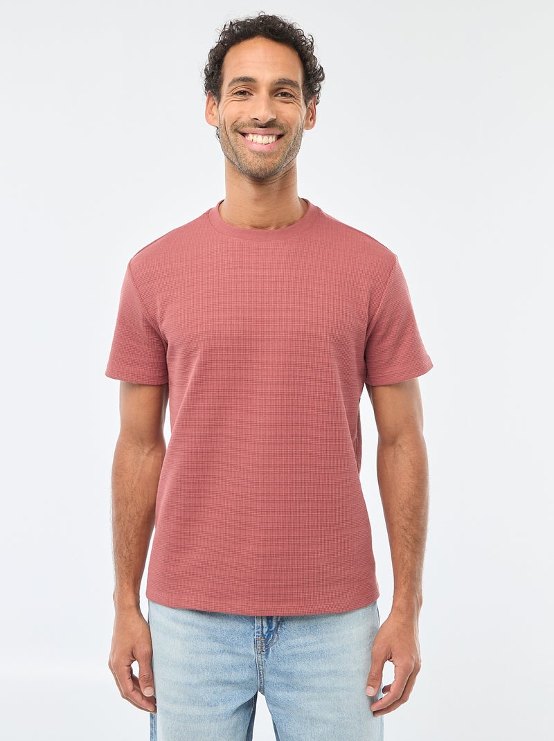 T-shirt manches courtes en maille gaufrée Rouge - Kiabi