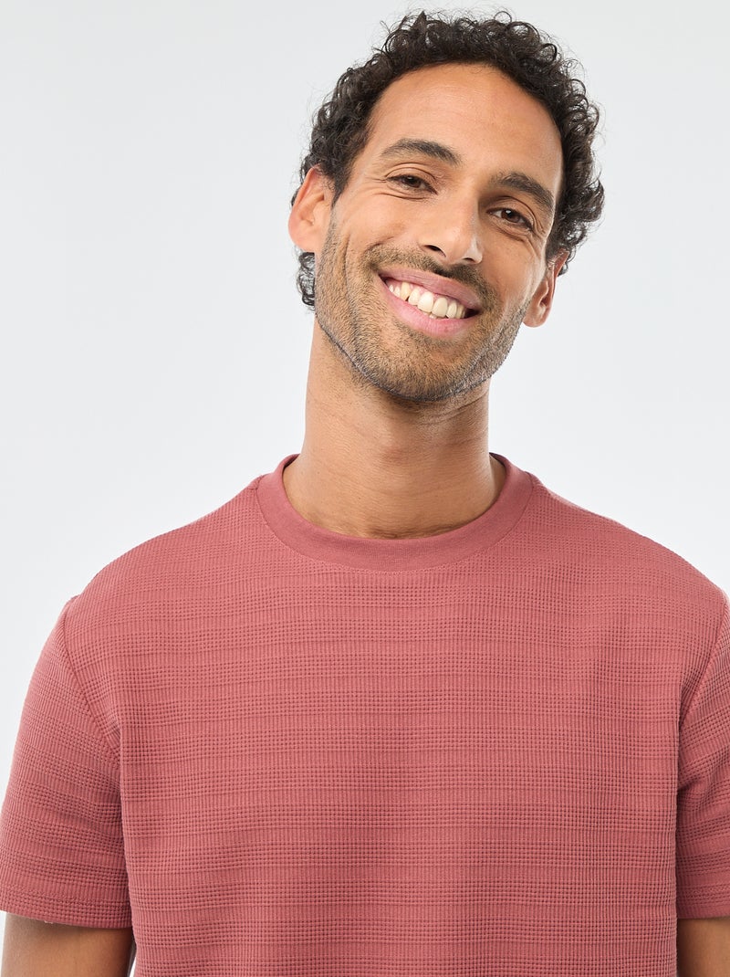 T-shirt manches courtes en maille gaufrée Rouge - Kiabi