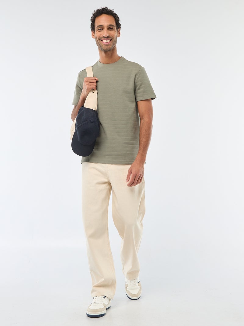 T-shirt manches courtes en maille gaufrée Vert - Kiabi