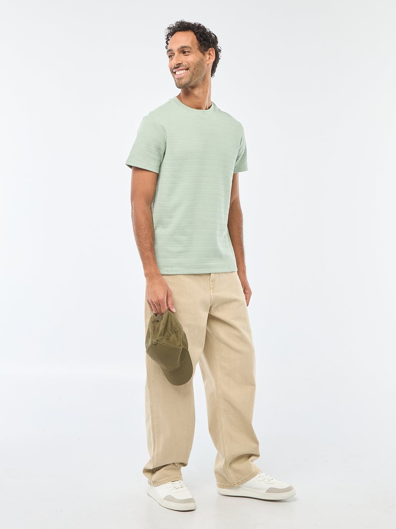 T-shirt manches courtes en maille gaufrée Vert - Kiabi