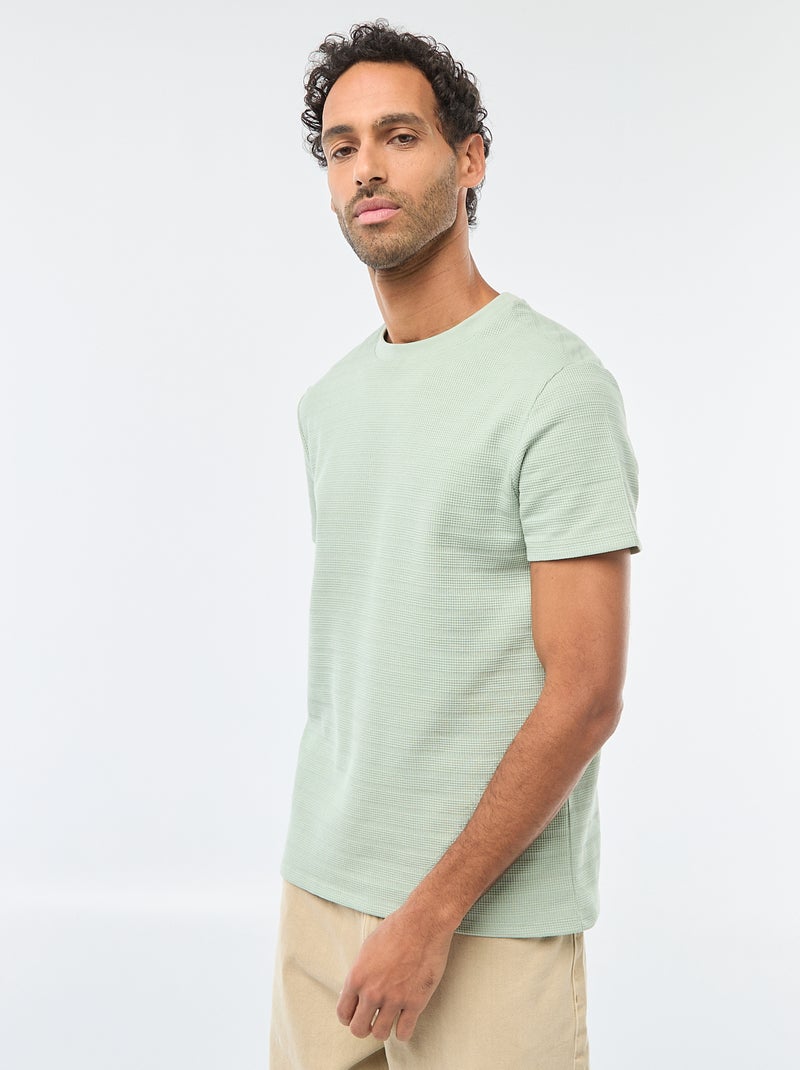 T-shirt manches courtes en maille gaufrée Vert - Kiabi