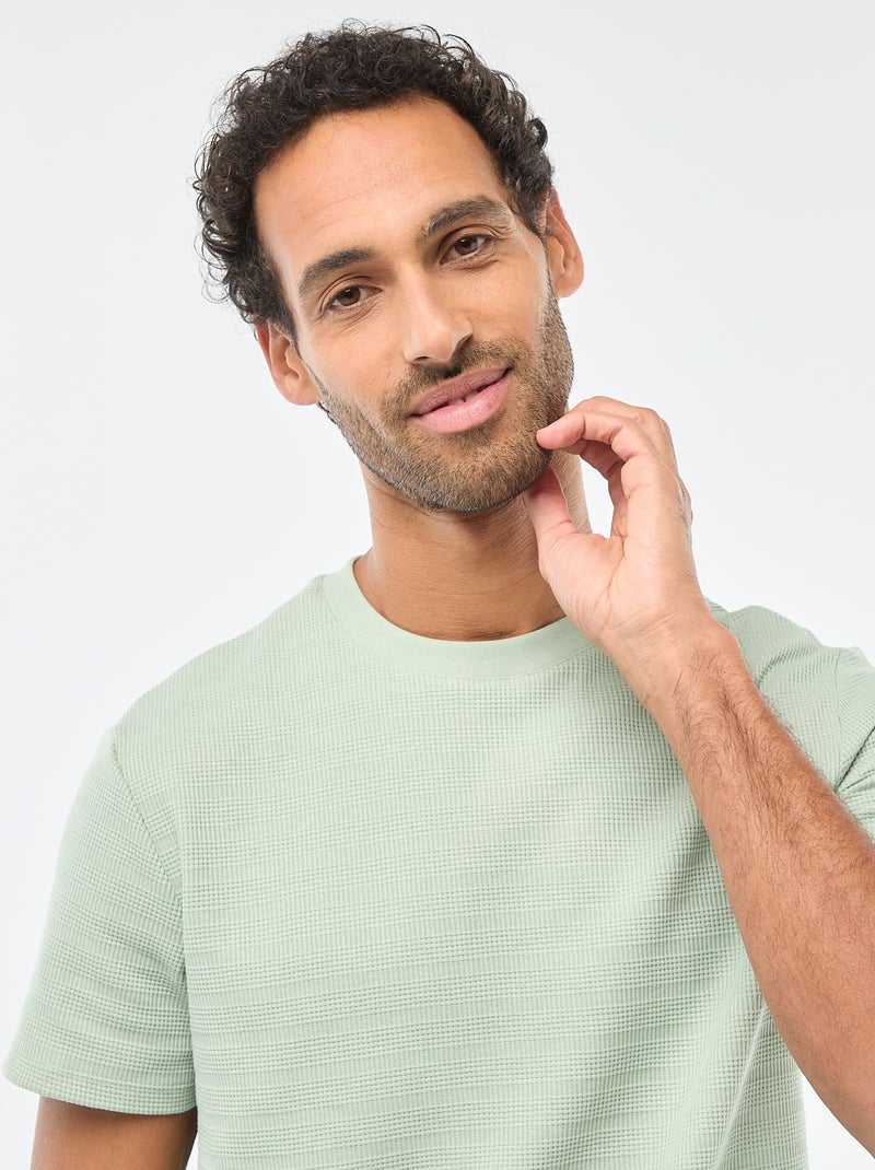 T-shirt manches courtes en maille gaufrée Vert - Kiabi