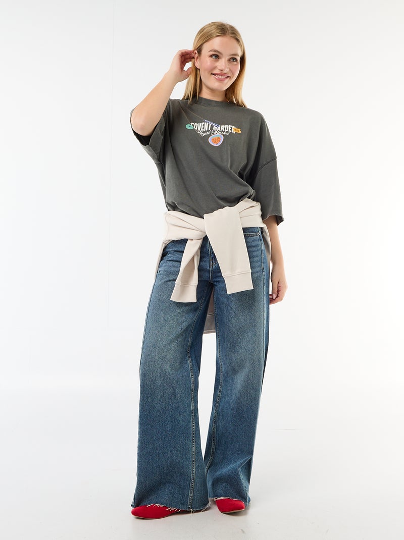 T-shirt manches courtes imprimé recto-verso Gris - Kiabi