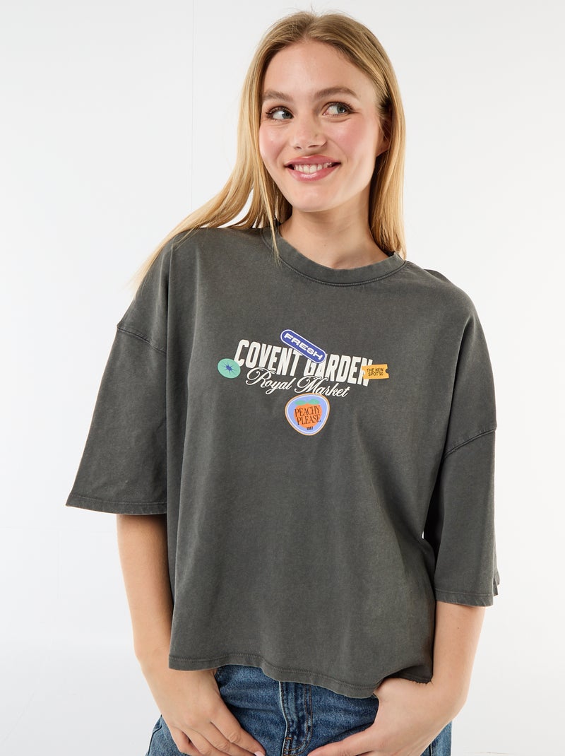 T-shirt manches courtes imprimé recto-verso Gris - Kiabi