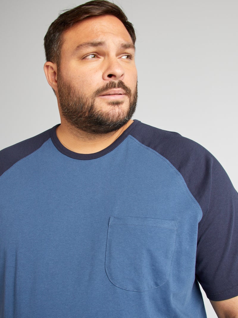 T-shirt Manches courtes raglan avec poche poitrine Marine - Kiabi