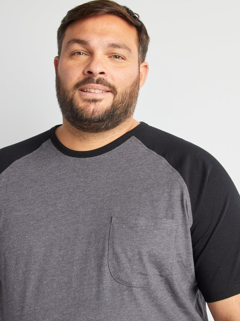 T-shirt Manches courtes raglan avec poche poitrine Noir - Kiabi