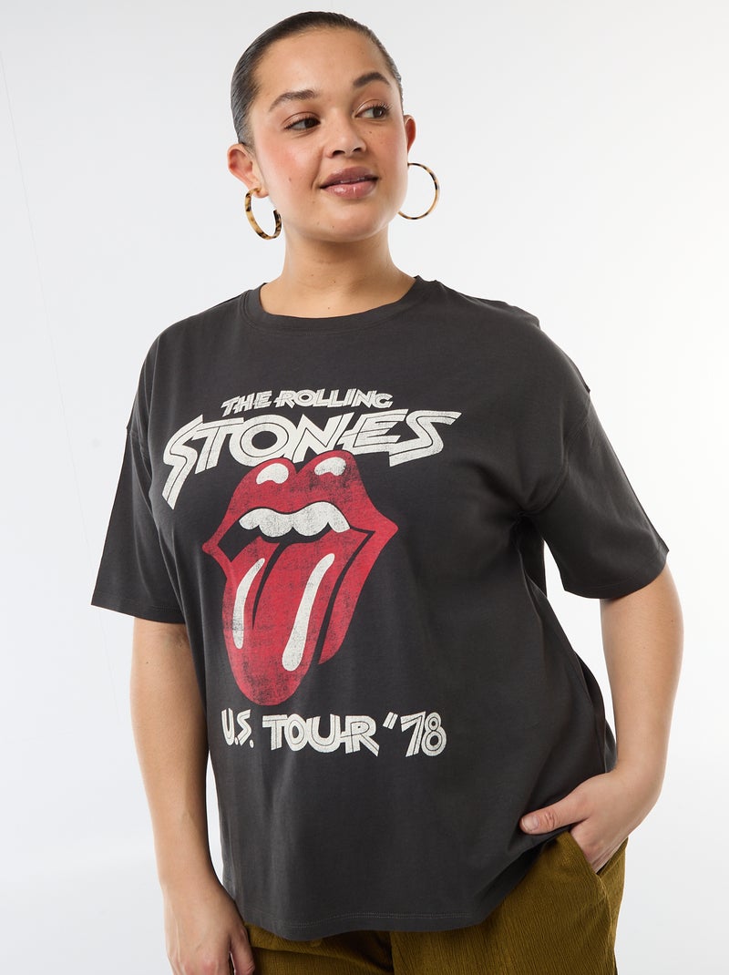 T-shirt manches courtes 'Rolling stones' Noir - Kiabi