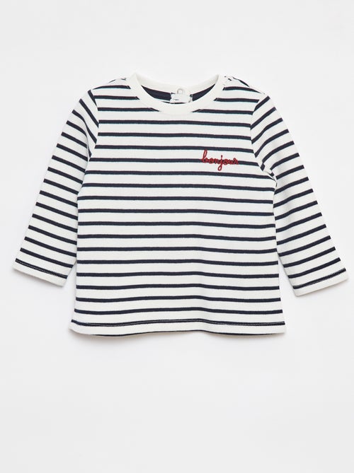 T-shirt manches longues avec 'bonjour' brodé sur la poitrine - Kiabi