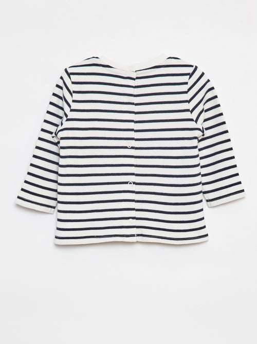 T-shirt manches longues avec 'bonjour' brodé sur la poitrine - Kiabi