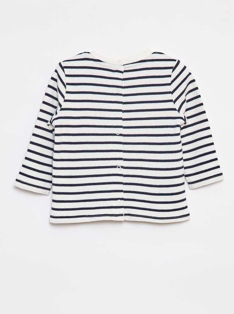 T-shirt manches longues avec 'bonjour' brodé sur la poitrine Blanc - Kiabi