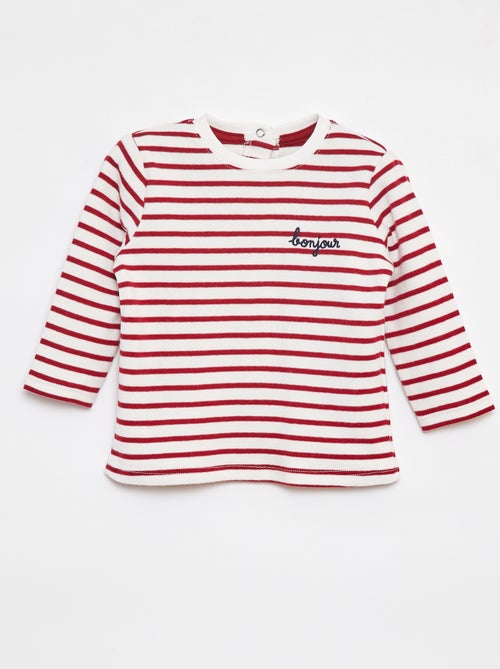 T-shirt manches longues avec 'bonjour' brodé sur la poitrine - Kiabi