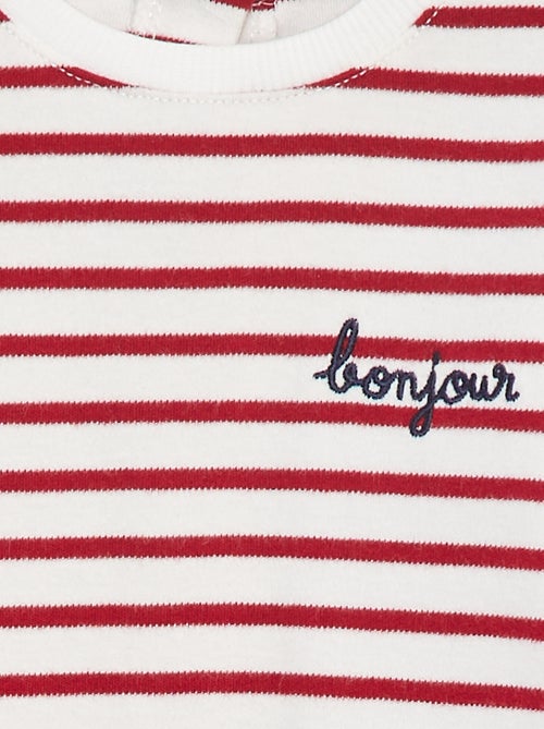 T-shirt manches longues avec 'bonjour' brodé sur la poitrine - Kiabi