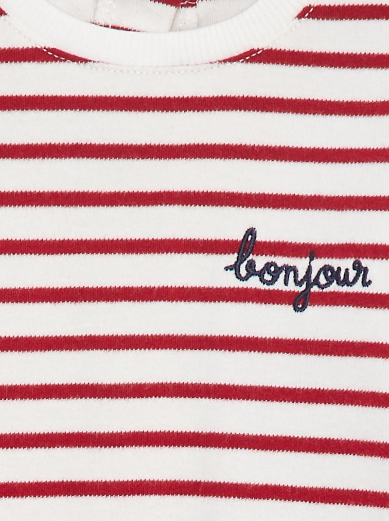 T-shirt manches longues avec 'bonjour' brodé sur la poitrine Blanc - Kiabi