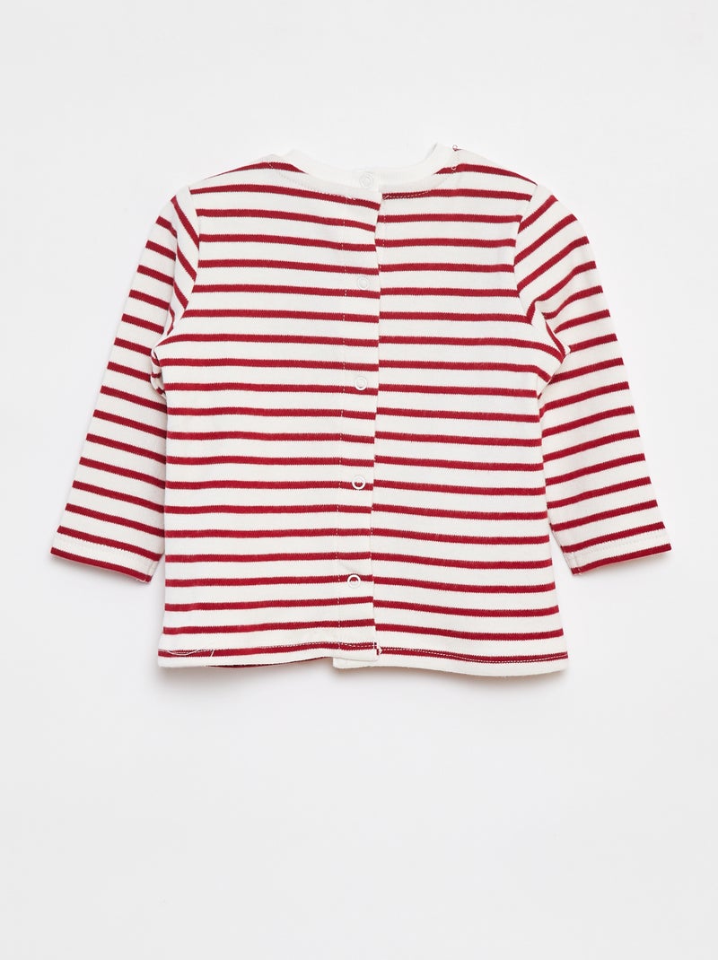 T-shirt manches longues avec 'bonjour' brodé sur la poitrine Blanc - Kiabi