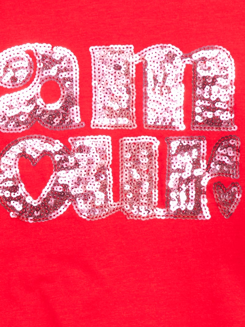 T-shirt manches longues avec sequins Rouge - Kiabi