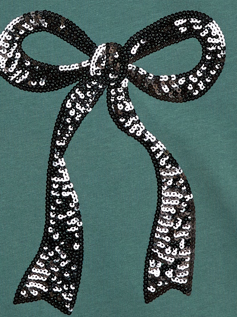 T-shirt manches longues avec sequins Vert - Kiabi