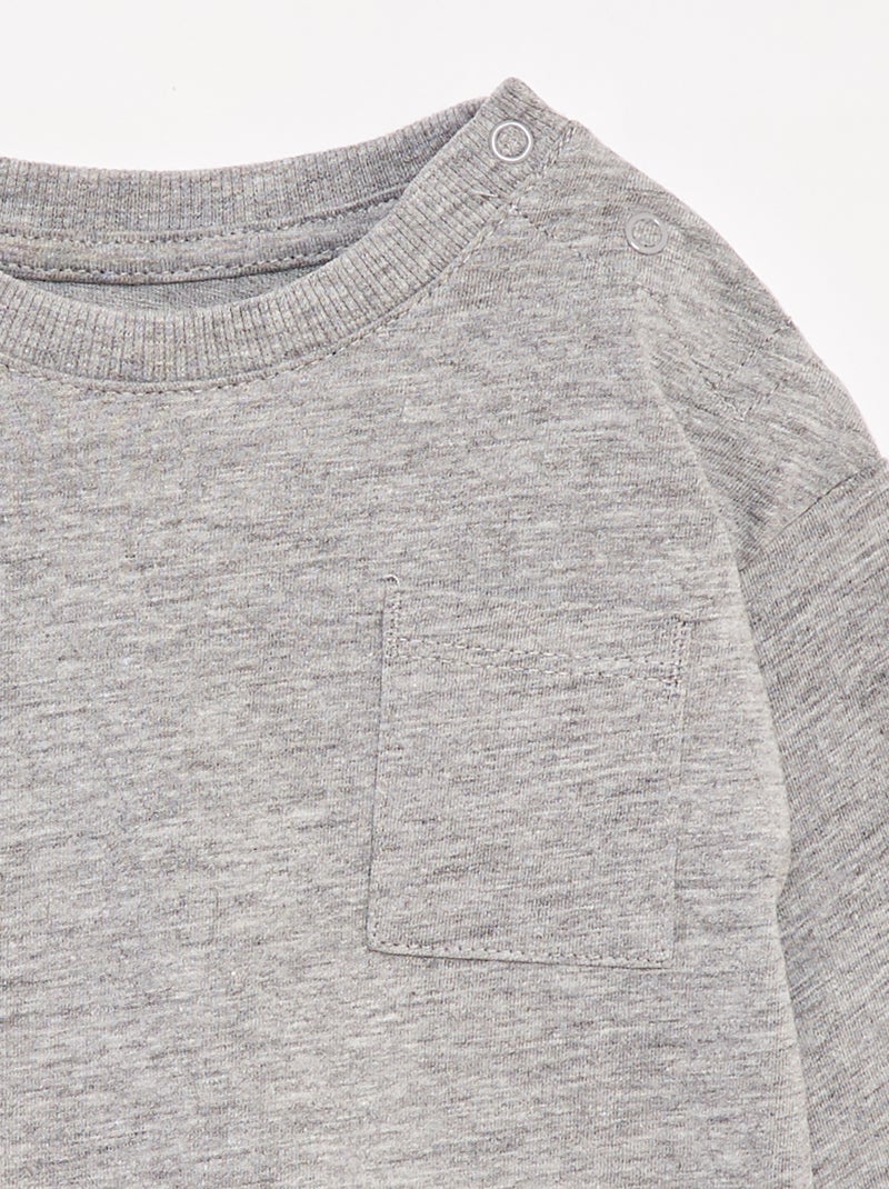 T-shirt manches longues et poche poitrine Gris - Kiabi
