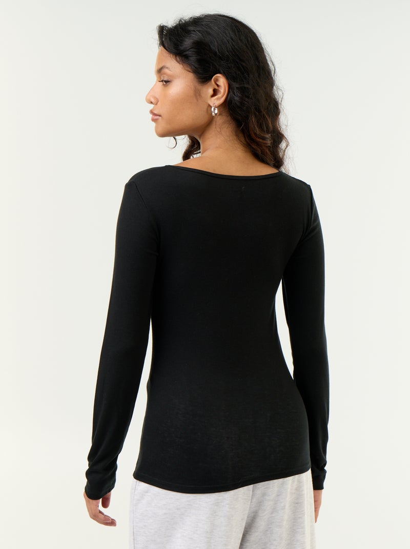 T-shirt manches longues laine mélangée Noir - Kiabi