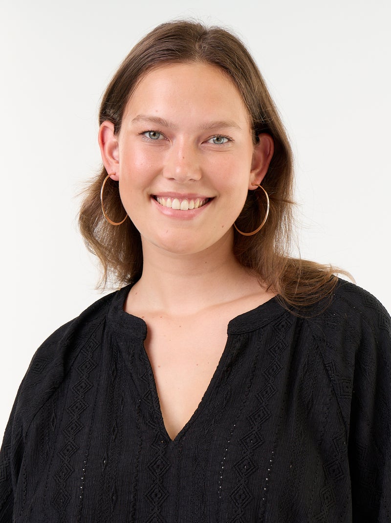 T-shirt manches longues matière ajourée Noir - Kiabi