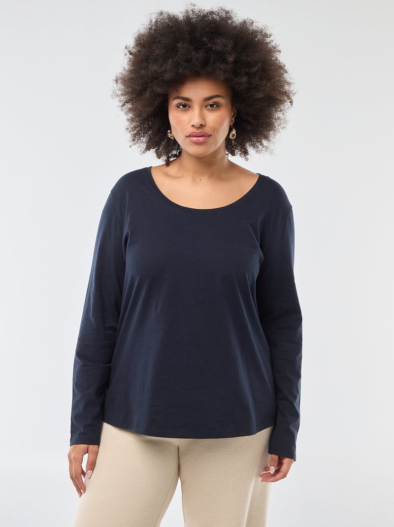 T-shirt manches longues uni en jersey Bleu - Kiabi