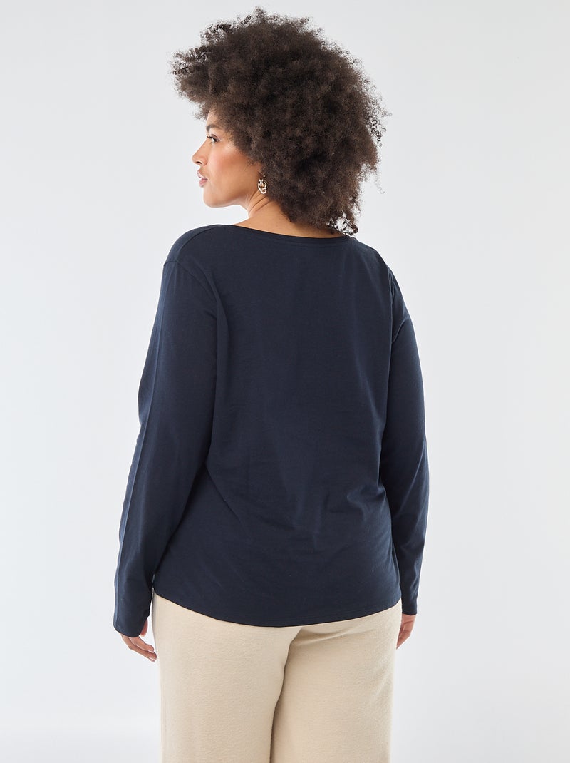 T-shirt manches longues uni en jersey Bleu - Kiabi