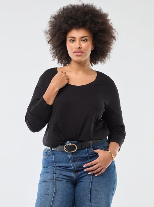 T-shirt manches longues uni en jersey - Kiabi