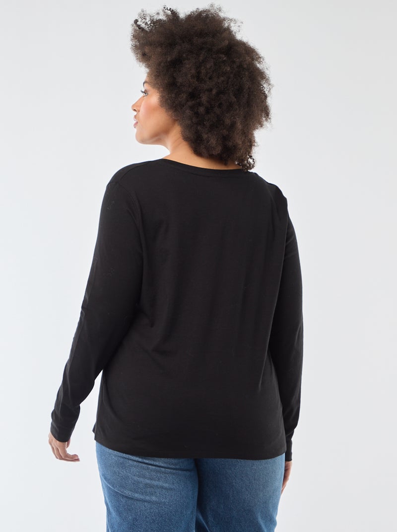 T-shirt maniche lunghe tinta unita in jersey nero - Kiabi