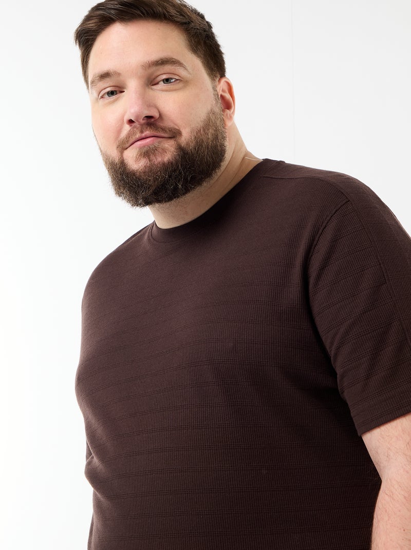 T-shirt matière fantaisie côtelée Marron - Kiabi