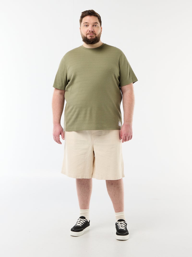 T-shirt matière fantaisie côtelée Vert - Kiabi