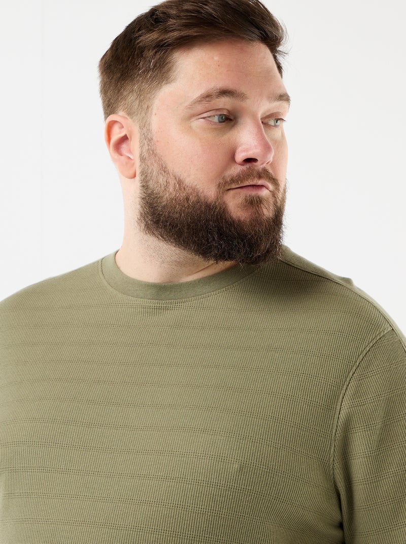 T-shirt matière fantaisie côtelée Vert - Kiabi