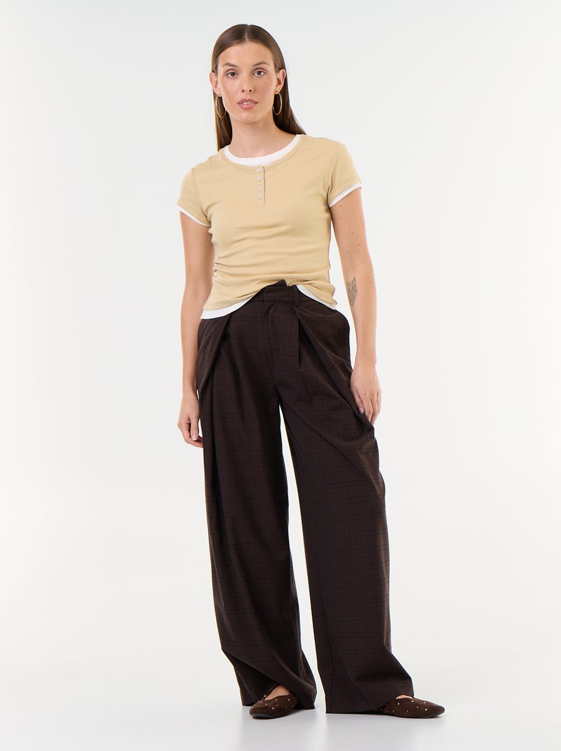 T-Shirt mit 2-in-1-Effekt, Kurzarm Beige - Kiabi