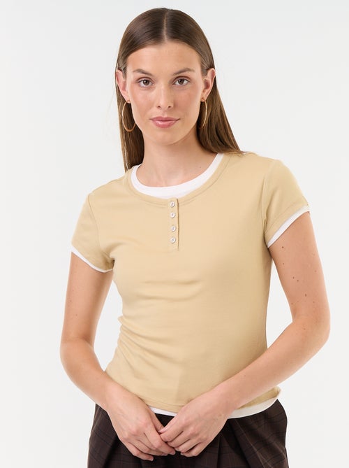 T-Shirt mit 2-in-1-Effekt, Kurzarm - Kiabi