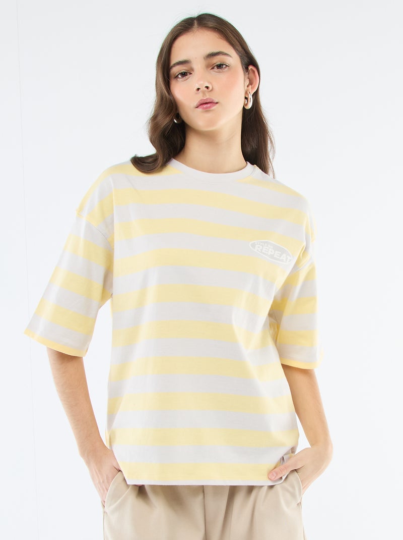 T-Shirt mit breiten Streifen GELB - Kiabi