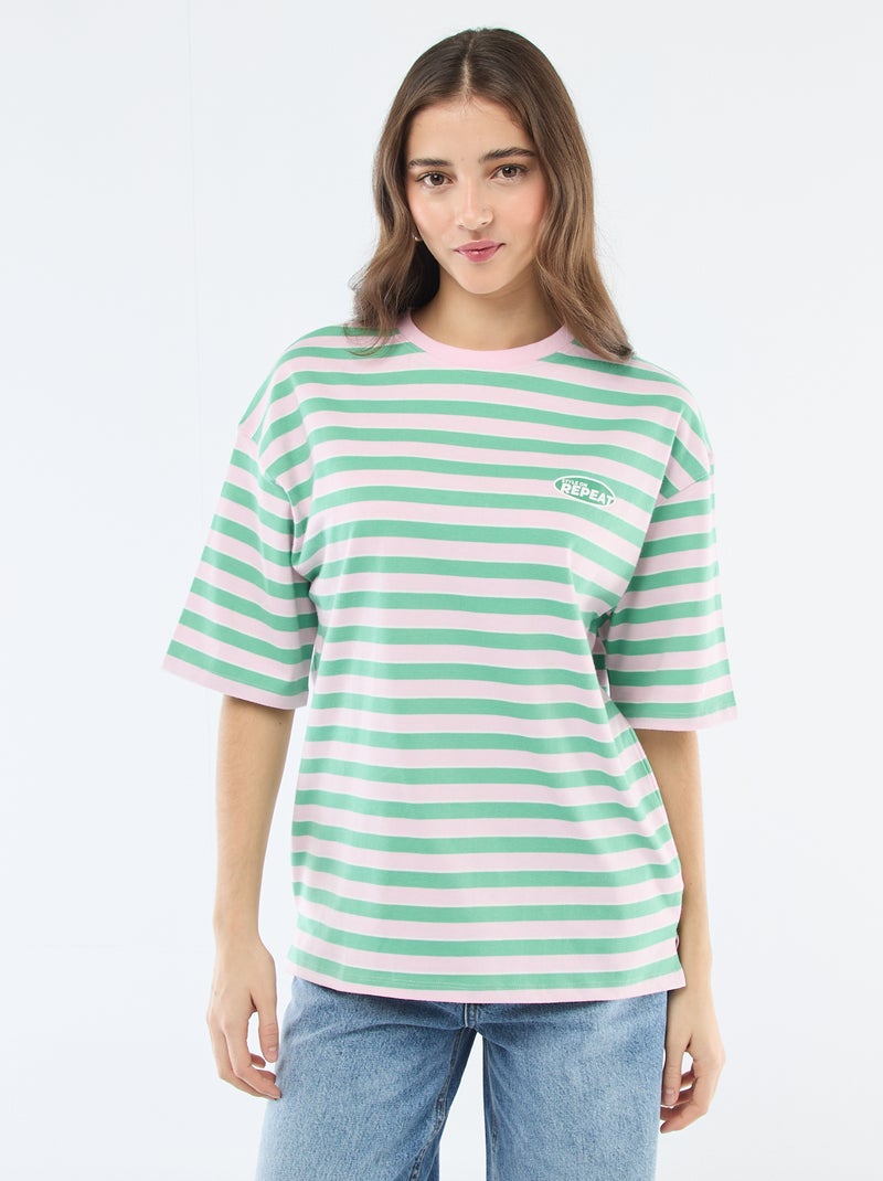 T-Shirt mit breiten Streifen Rosa - Kiabi