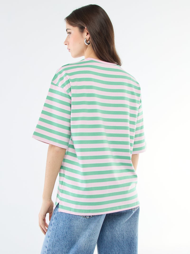 T-Shirt mit breiten Streifen Rosa - Kiabi