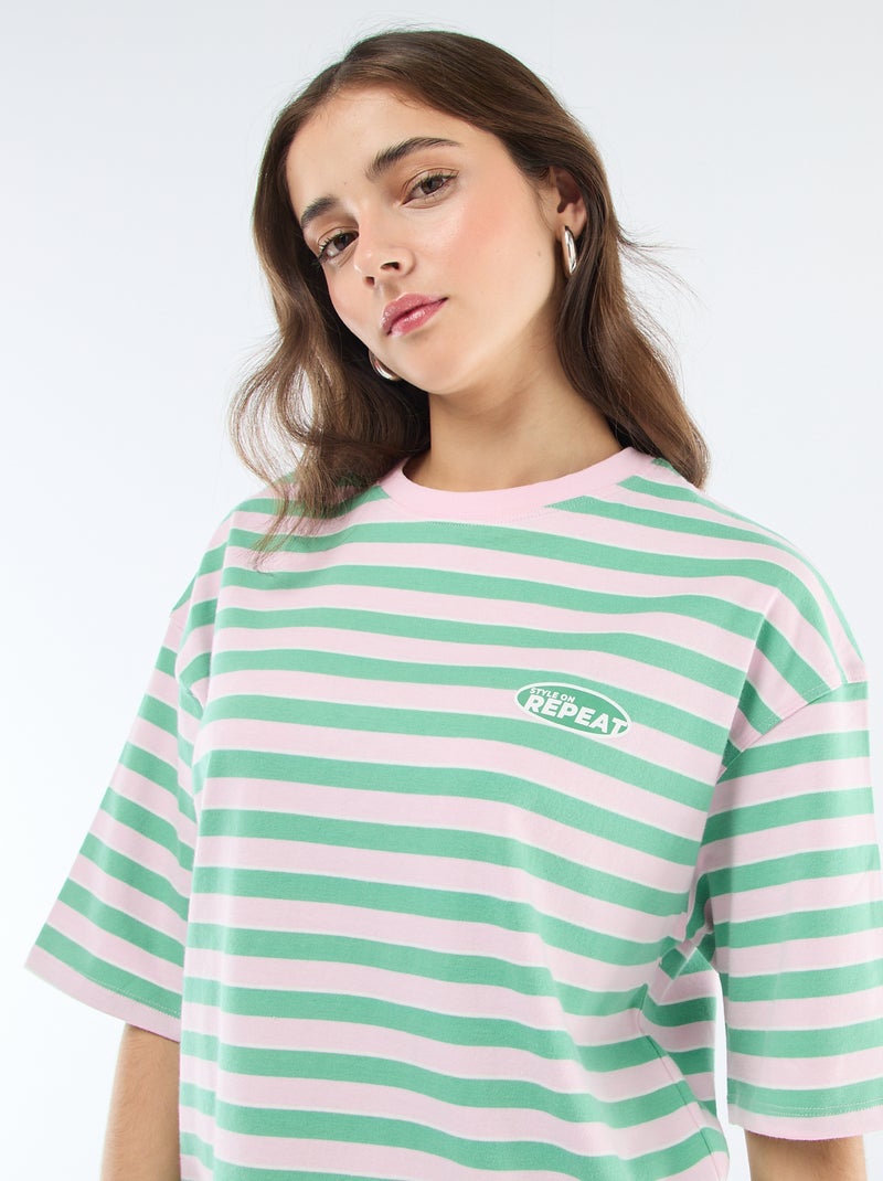 T-Shirt mit breiten Streifen Rosa - Kiabi