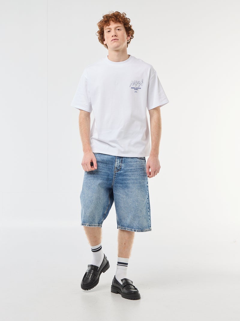 T-Shirt mit Front- und Rückenprint aus unifarbener Baumwolle Weiß - Kiabi