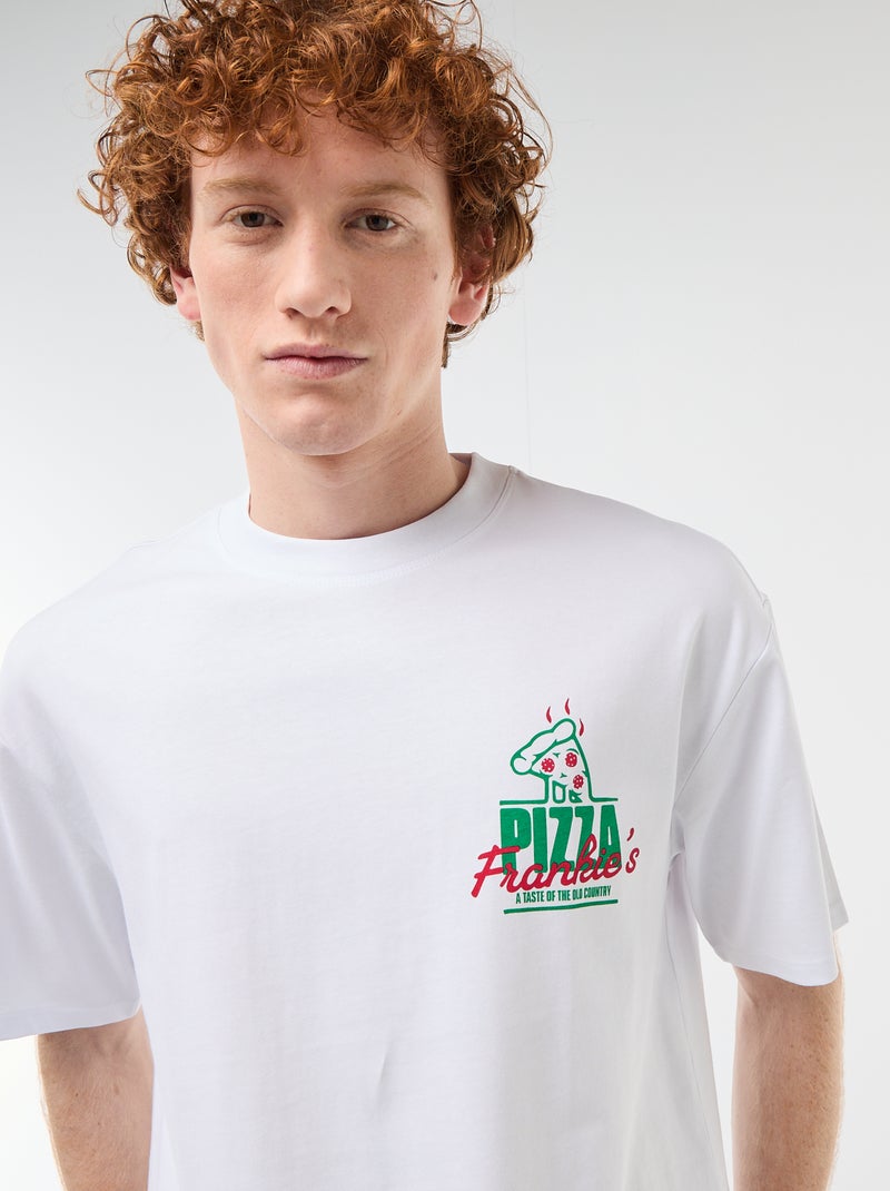 T-Shirt mit Front- und Rückenprint aus unifarbener Baumwolle Weiß - Kiabi