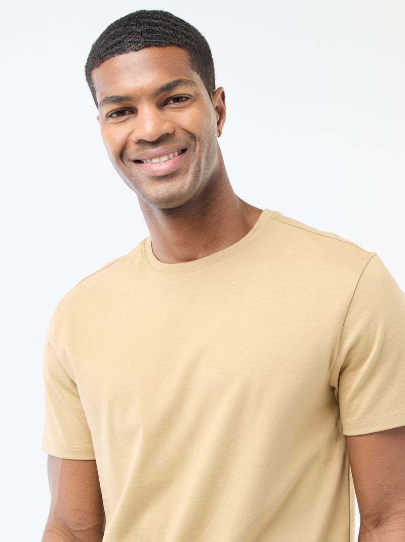 T-Shirt mit Rundhalsausschnitt aus Baumwolle - Tough Cotton™ Beige - Kiabi