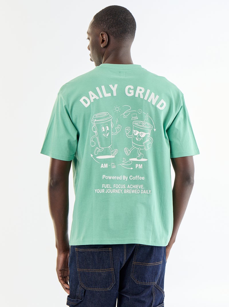 T-Shirt mit Stickereien, Kurzarm Grün - Kiabi