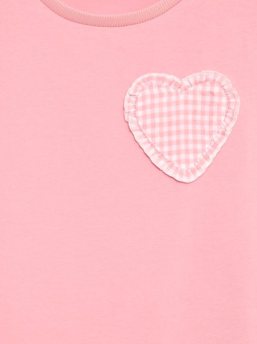 T-Shirt mit Vichy-Herz-Patch - Kiabi