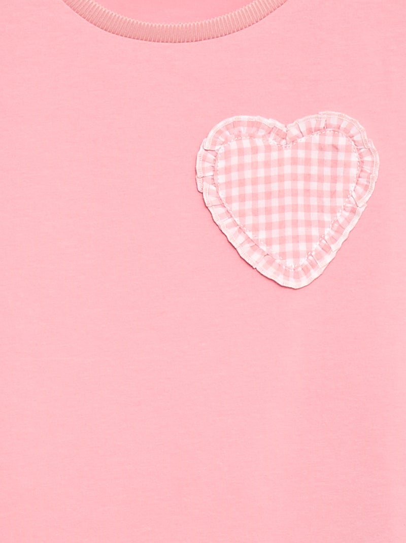 T-Shirt mit Vichy-Herz-Patch Rosa - Kiabi
