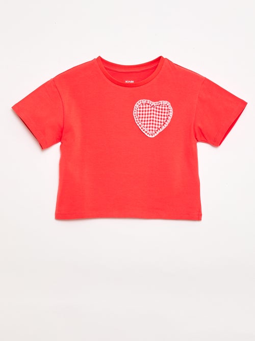 T-Shirt mit Vichy-Herz-Patch - Kiabi
