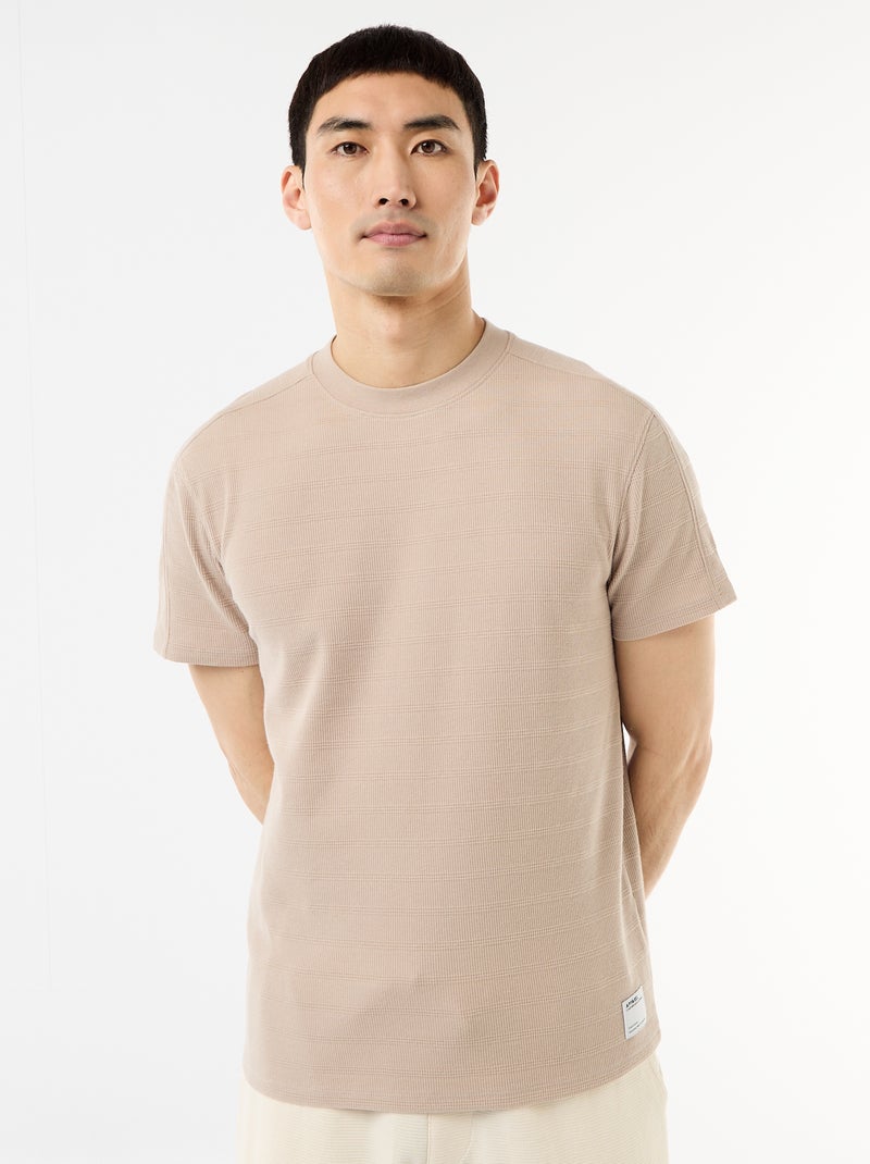 T-Shirt mit Wabenmuster und Rundhalsausschnitt Beige - Kiabi