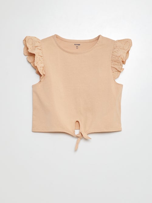 T-shirt noué avec manches courtes à volants - Kiabi