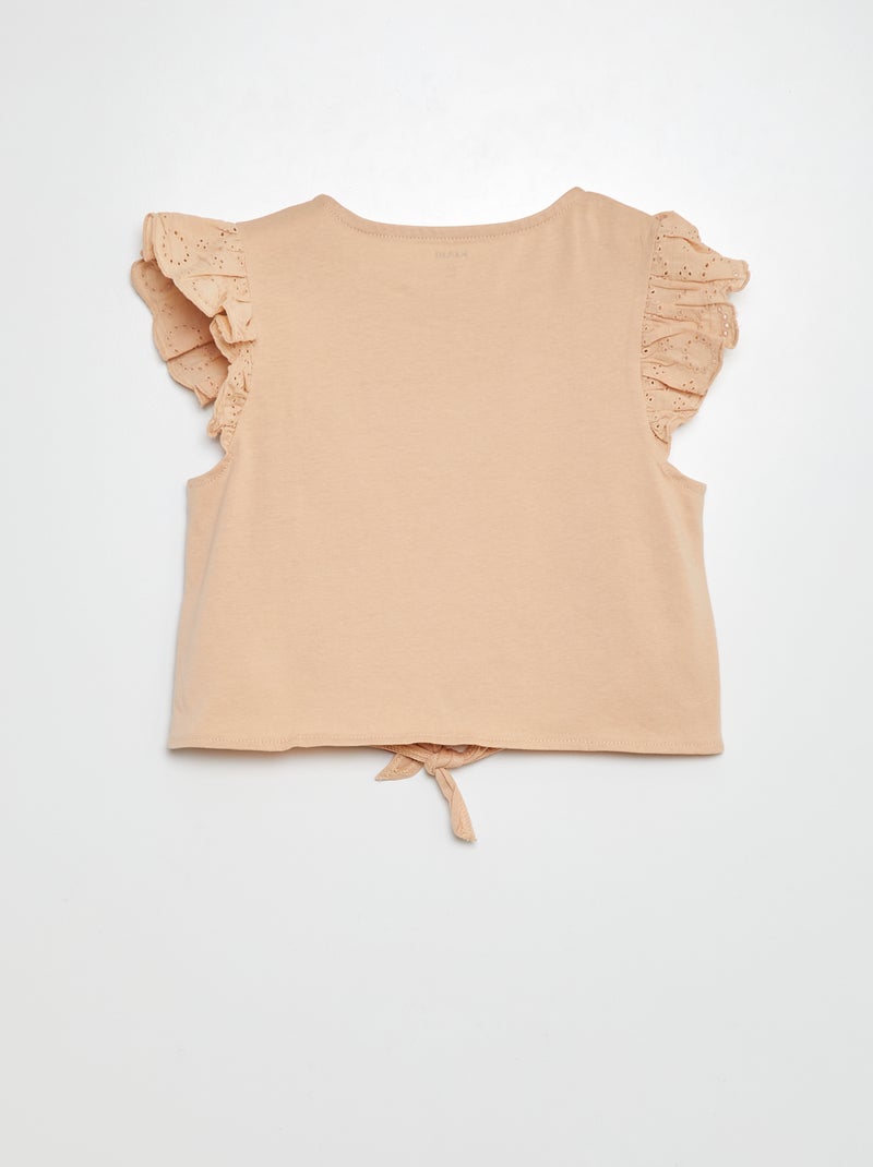T-shirt noué avec manches courtes à volants BEIGE - Kiabi
