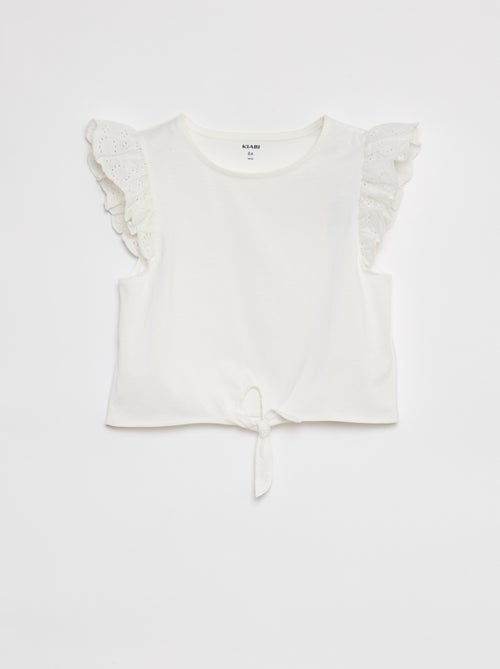 T-shirt noué avec manches courtes à volants - Kiabi