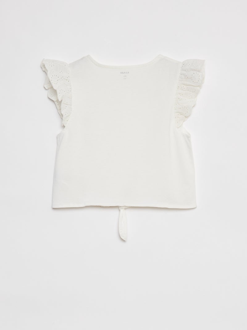 T-shirt noué avec manches courtes à volants Blanc - Kiabi